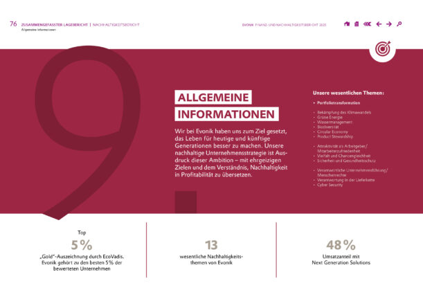 Referenzbild des Finanz- und Nachhaltigkeitsberichts 2025 für Evonik.