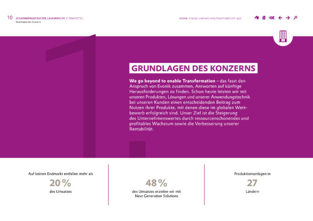 Referenzbild des Finanz- und Nachhaltigkeitsberichts 2025 für Evonik.