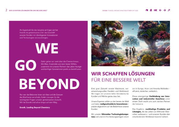 Referenzbild des Finanz- und Nachhaltigkeitsberichts 2025 für Evonik.